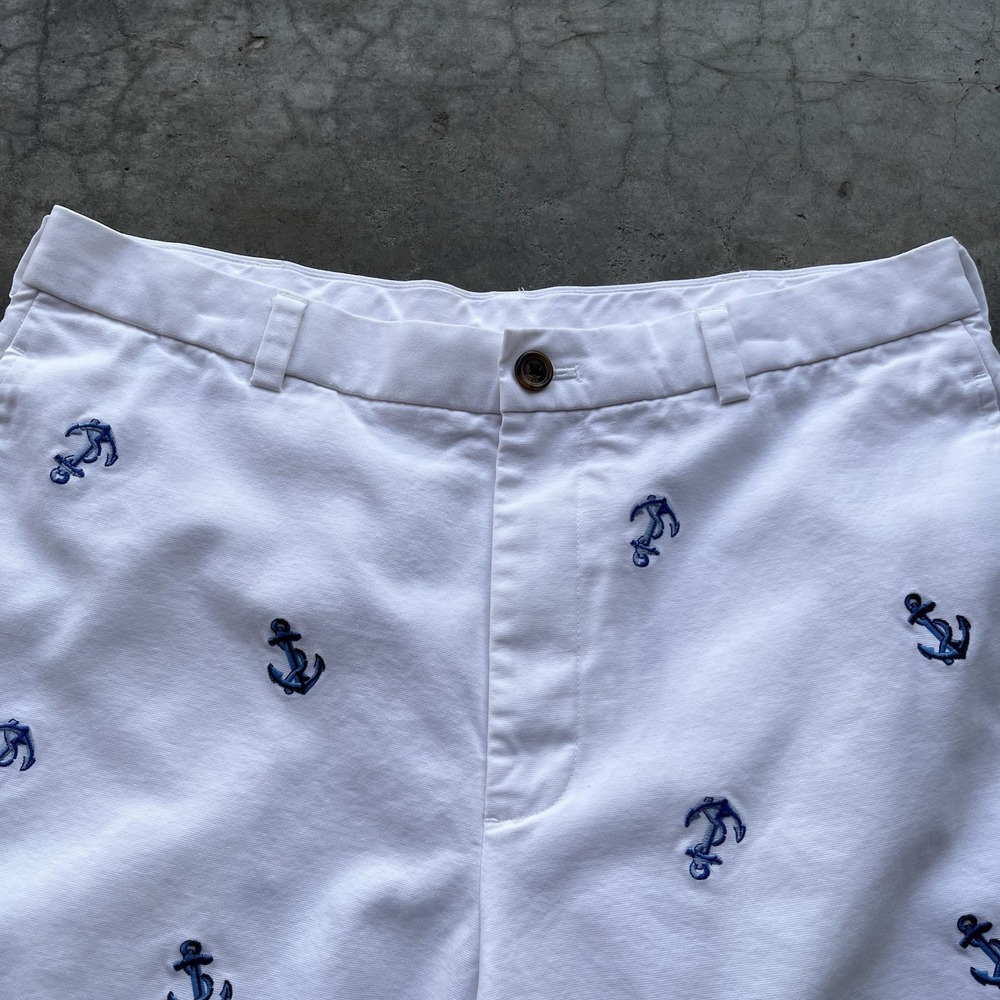 Brooks Brothers 346 All Over Print Anchor White Chino Dress Shorts Above Knee 35 - Picture 3 of 6